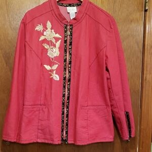 Vintage Red Floral Embroidered Light Jacket